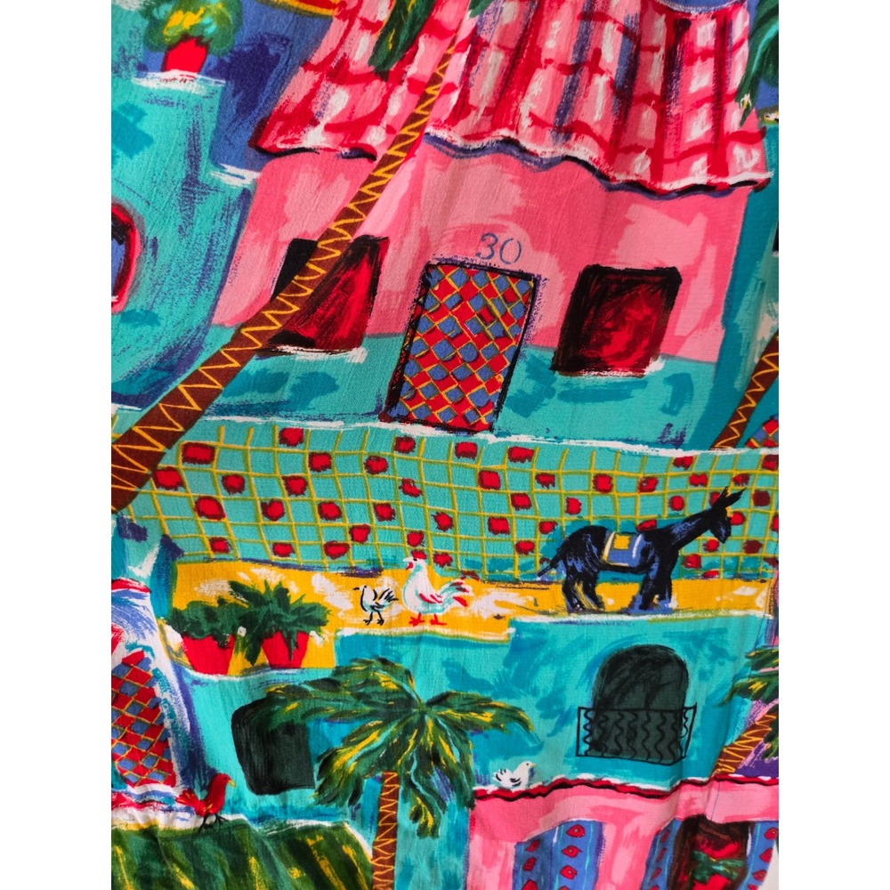 Vintage Carole Little Womens 4 Midi Skirt Multicolor Tropical Village Rayon USA - Picture 2 of 11